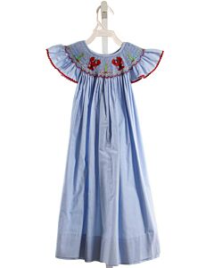 ROSALINA  LT BLUE  MICROCHECK SMOCKED DRESS WITH RIC RAC