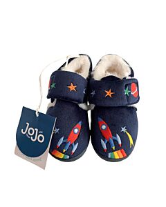 JOJO MAMAN BEBE BLUE SLIPPERS WITH EMBROIDERED ROCKET SHIP AND SPACE DESIGN *NWT SIZE TODDLER 6