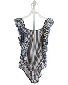 RUFFLE BUTTS  BLUE  STRIPED  1-PIECE SWIMSUIT WITH RUFFLE