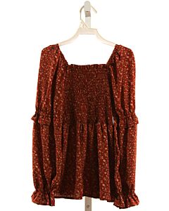 HAYDEN GIRLS  MAROON  FLORAL SMOCKED DRESS SHIRT