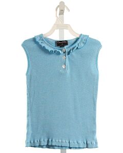 OSCAR DE LA RENTA  AQUA  STRIPED  SLEEVELESS SHIRT WITH PICOT STITCHING