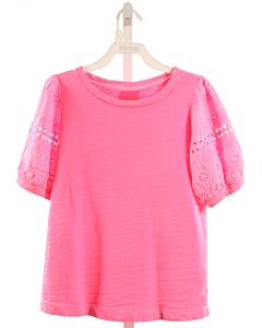 LILLY PULITZER  HOT PINK    KNIT SS SHIRT WITH EYELET TRIM