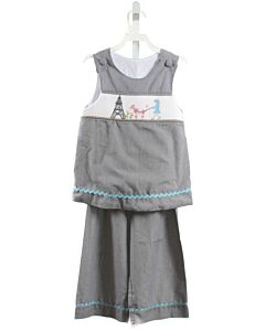 REMEMBER NGUYEN  GRAY   SMOCKED 2-PIECE OUTFIT WITH RIC RAC