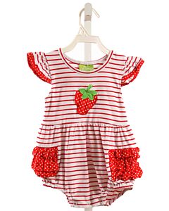 CLASSIC WHIMSY  RED  STRIPED APPLIQUED KNIT BUBBLE WITH RUFFLE