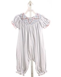 PURPLE PEARL SMOCKS  LT BLUE  POLKA DOT SMOCKED ROMPER WITH PICOT STITCHING