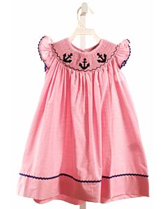 LIL CACTUS  PINK  STRIPED SMOCKED DRESS WITH RIC RAC