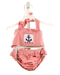 LITTLE ENGLISH  RED  GINGHAM SEQUINED 2-PIECE SWIMSUIT