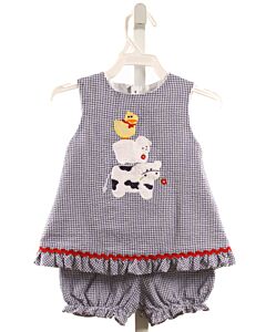 BAILEY BOYS  NAVY SEERSUCKER GINGHAM APPLIQUED 2-PIECE OUTFIT