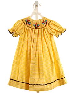 SOUTHERN SUNSHINE KIDS  YELLOW  STRIPED SMOCKED DRESS WITH RIC RAC
