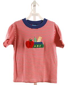 CLAIRE AND CHARLIE  RED  STRIPED APPLIQUED KNIT SS SHIRT