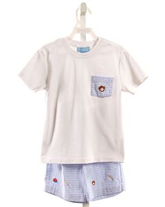 ANAVINI  LT BLUE SEERSUCKER GINGHAM EMBROIDERED 2-PIECE OUTFIT