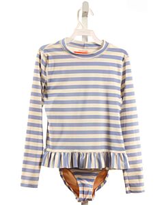 CREWCUTS  LT BLUE  STRIPED  2-PIECE SWIMSUIT WITH RUFFLE