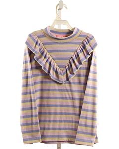 BISBY BY LITTLE ENGLISH  LAVENDER  STRIPED  KNIT LS SHIRT WITH RUFFLE