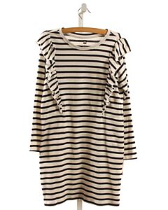 TEA  WHITE  STRIPED  KNIT DRESS WITH RUFFLE