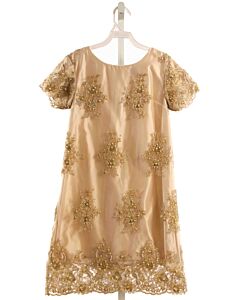 FLEURISSE  GOLD TULLE  EMBROIDERED PARTY DRESS