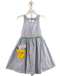 FLORENCE EISEMAN  BLUE SEERSUCKER STRIPED APPLIQUED DRESS