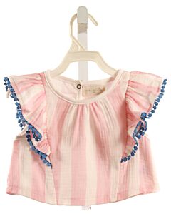 MIKI MIETTE  LT PINK  STRIPED  SLEEVELESS SHIRT WITH RUFFLE