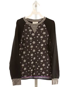 MIKI MIETTE  BLACK   PRINTED DESIGN KNIT LS SHIRT