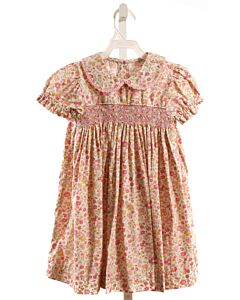 PEGGY GREEN  PINK  FLORAL  DRESS WITH PICOT STITCHING
