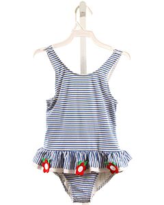 FLORENCE EISEMAN  BLUE SEERSUCKER STRIPED  1-PIECE SWIMSUIT