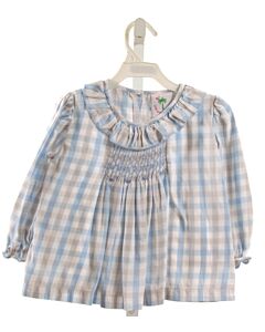 SHRIMP & GRITS  BLUE  PLAID SMOCKED SHIRT-LS WITH PICOT STITCHING