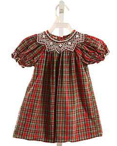 LE ZA ME  RED  PLAID SMOCKED DRESS