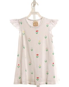 THE BEAUFORT BONNET COMPANY  WHITE KNIT FLORAL  DRESS WITH EYELET TRIM