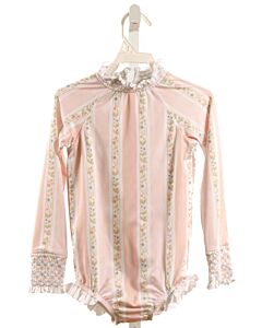 SUN HOUSE CHILDREN  PINK  FLORAL SMOCKED 1-PIECE SWIMSUIT WITH RUFFLE