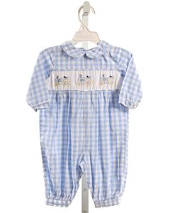 SMOCKED THREADS CECIL & LOU  LT BLUE  GINGHAM EMBROIDERED ROMPER