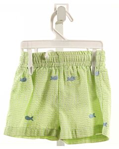 FUNTASIA TOO  LIME GREEN SEERSUCKER STRIPED EMBROIDERED SWIM TRUNKS