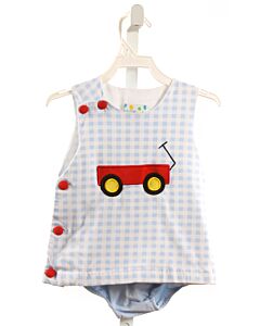 SUGAR DUMPLIN'  LT BLUE  GINGHAM APPLIQUED 2-PIECE OUTFIT