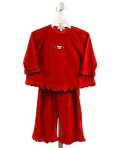 KISSY KISSY  RED VELOUR  EMBROIDERED 2-PIECE OUTFIT WITH RUFFLE