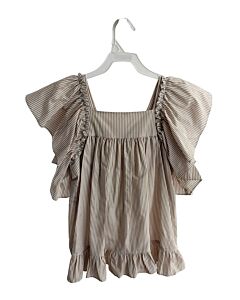 HANNAH KATE  BROWN  STRIPED  DRESS SHIRT WITH RUFFLE