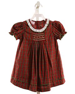PETIT BEBE  RED  PLAID SMOCKED DRESS WITH PICOT STITCHING