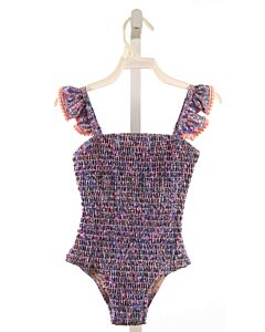 SHADE CRITTERS  PURPLE  FLORAL SMOCKED 1-PIECE SWIMSUIT