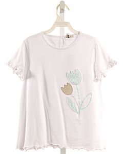 J.O. MILANO  WHITE  FLORAL APPLIQUED KNIT SS SHIRT