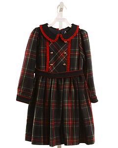 PATACHOU  FOREST GREEN  PLAID  DRESS WITH RUFFLE