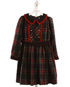 PATACHOU  FOREST GREEN  PLAID  DRESS WITH RUFFLE