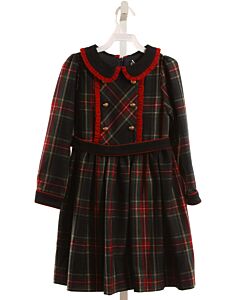 PATACHOU  FOREST GREEN  PLAID  DRESS WITH RUFFLE