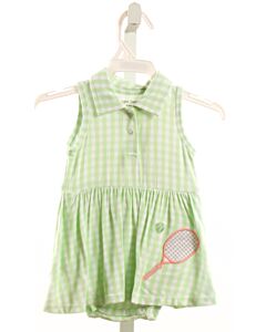 ANGEL DEAR  LT GREEN  GINGHAM APPLIQUED KNIT DRESS