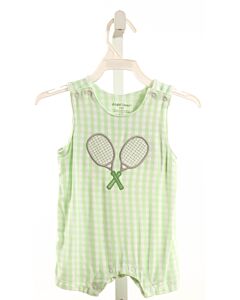 ANGEL DEAR  LT GREEN  GINGHAM APPLIQUED KNIT ROMPER