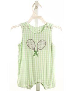 ANGEL DEAR  LT GREEN  GINGHAM APPLIQUED KNIT ROMPER