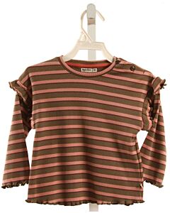 BABYFACE  BROWN  STRIPED  KNIT LS SHIRT WITH RUFFLE