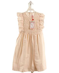 LA COQUETA  LT PINK LINEN STRIPED SMOCKED DRESS WITH RUFFLE