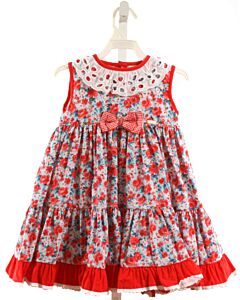 LA AMAPOLA  RED  FLORAL  DRESS WITH EYELET TRIM
