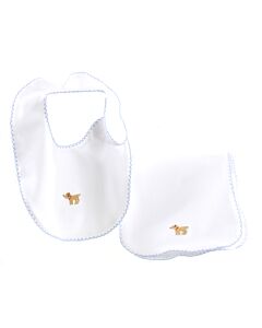 LITTLE ENGLISH  WHITE   EMBROIDERED BIB WITH PICOT STITCHING