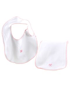LITTLE ENGLISH  WHITE   EMBROIDERED BIB WITH PICOT STITCHING
