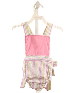 MINT MAGNOLIA  PINK SEERSUCKER STRIPED  DRESSY BUBBLE WITH PICOT STITCHING