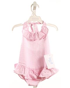 BAILEY BOYS  PINK SEERSUCKER WINDOWPANE  1-PIECE SWIMSUIT WITH RUFFLE