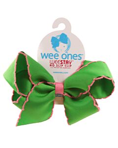 WEE ONES  GREEN    HAIR BOW WITH PICOT STITCHING